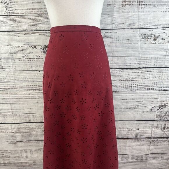 Coldwater Creek Skirt Plus size 1X Burgundy Eyelet Microfiber Long A Line Modest - Picture 2 of 12